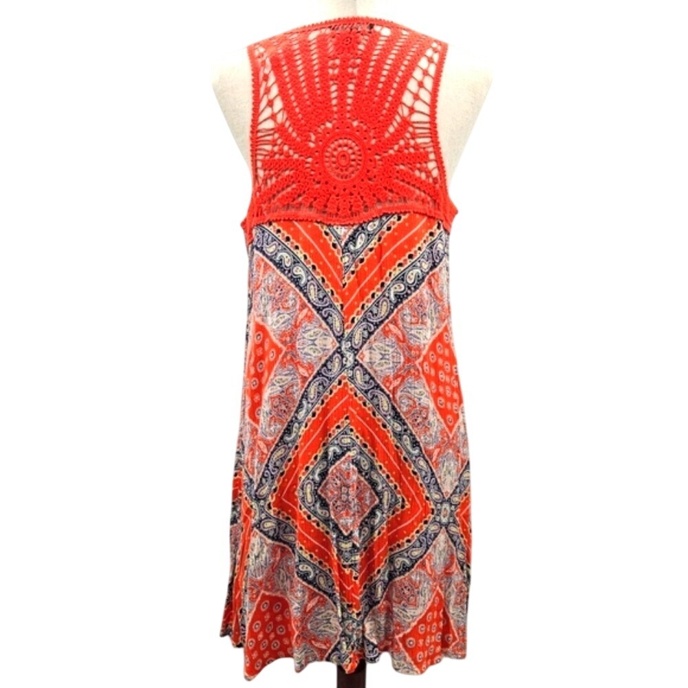 Luxology Orange Blue Paisley Crochet Back Sleeveless‎ Dress Size 8 - Picture 2 of 12